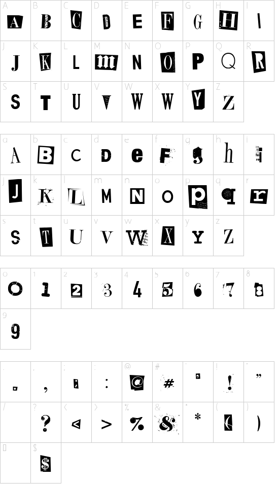 Schriftzeichen Karte